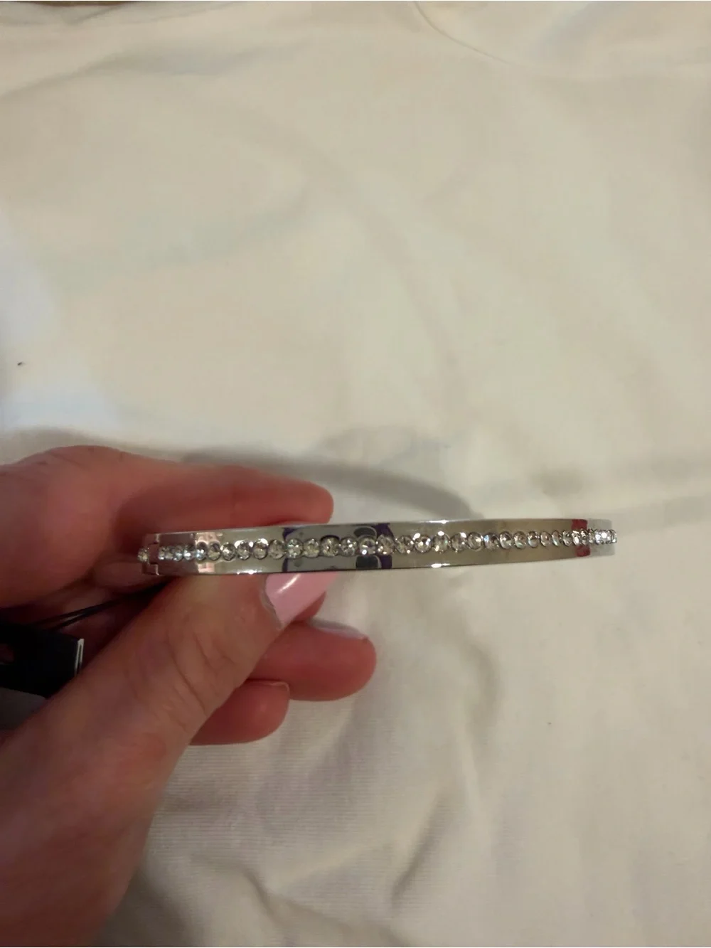 kate spade Silver-Tone Crystal Round Hinged Bangle - Picture 8 of 8